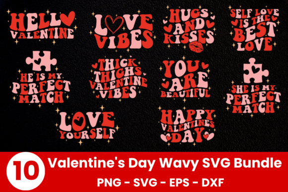 10 Color Valentines Day Wavy SVG Bundle: Beyond a Basic Font