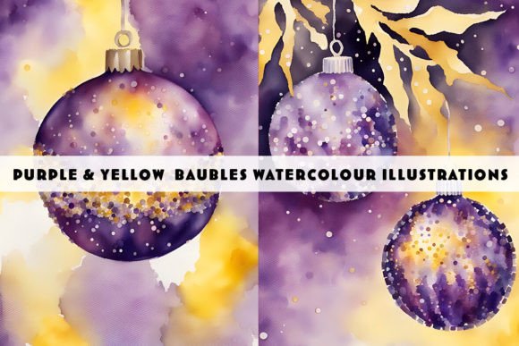 Christmas Baubles Watercolour Purple: Festive Elegance for Your Projects