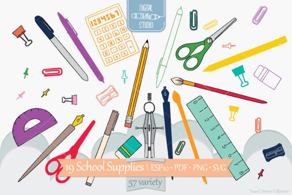 Color School & Stationary Office Supplies: A Hand-Drawn Design Toolkit