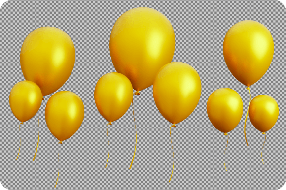 Shine Bright with Balloons Gold Color Metallic PNG
